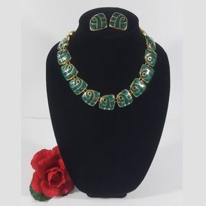Vintage 80s Chunky Enamel Collar Necklace Earrings